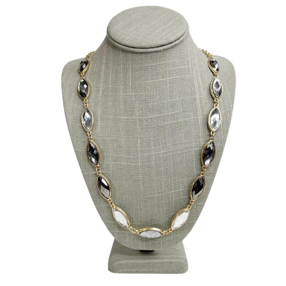 Gold Tone Faceted Marquise Rhinestone Gradient Gray Long Chain Necklace